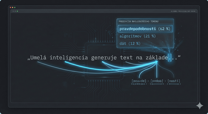 Predikcia nasledujúceho slova s pravdepodobnosťami 62, 21 a 12 percent