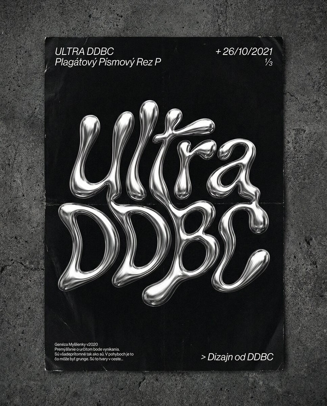 Plagát s chrómovým tekutým nápisom Ultra DDBC na čiernom