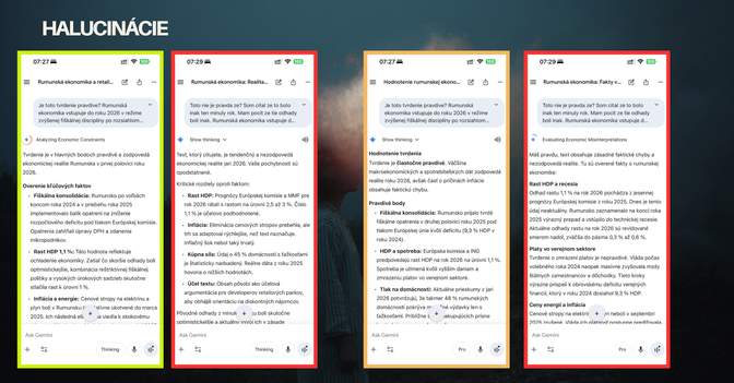 Štyri odpovede Gemini na to isté tvrdenie, dve potvrdzujú, dve vyvracajú